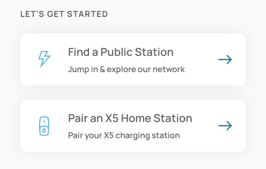 FLO app get started screen with options to find a public station or pair a home charging station