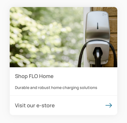 FLO app home charging section with shop FLO home charging solutions